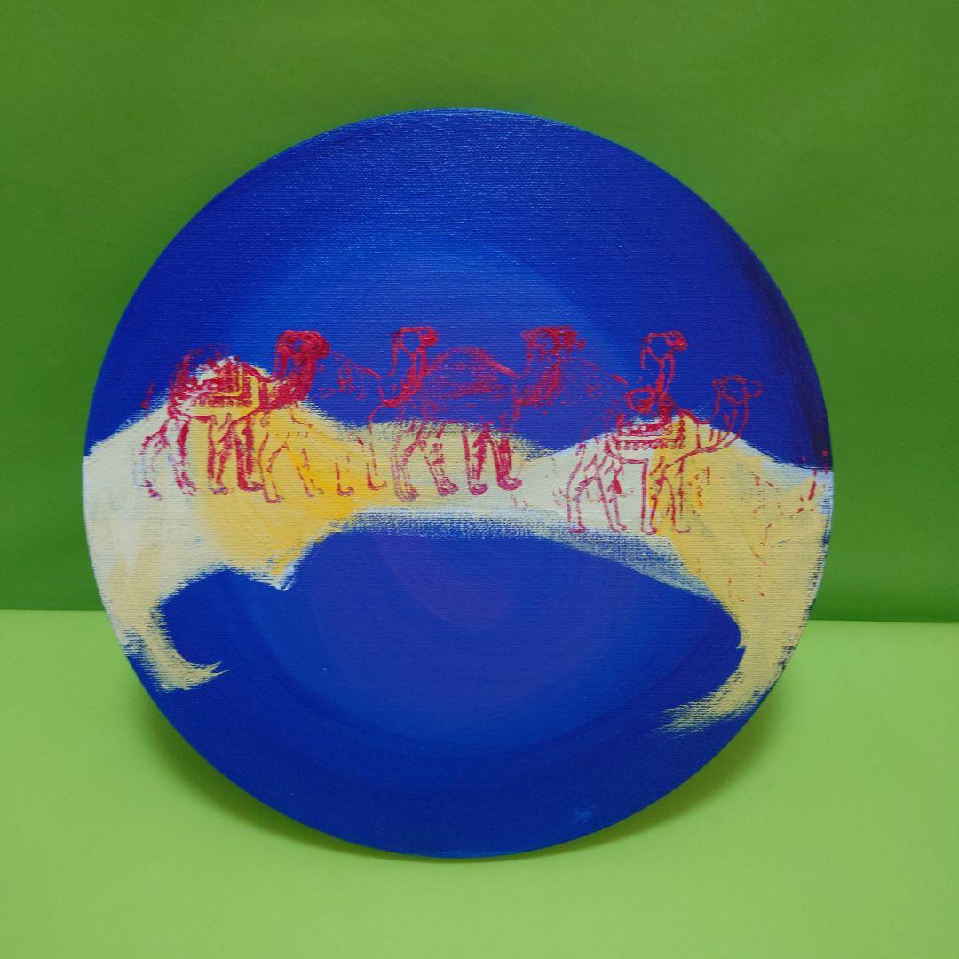 ラクダのアクリル画 円形 30cm