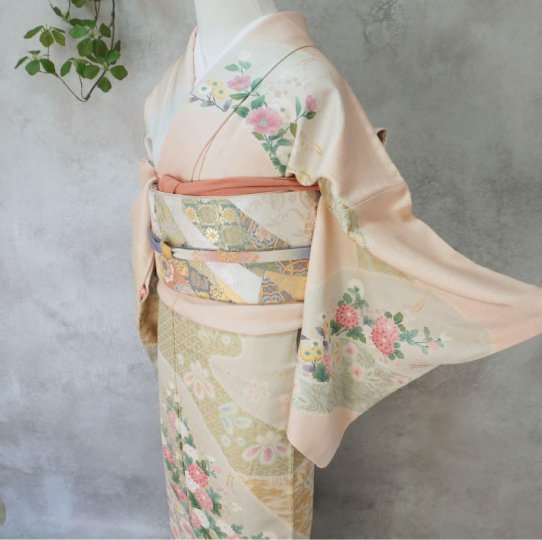 訪問着フルセット　258 正絹　入学式　お宮参り【訪問着、袋帯、帯締め、帯揚げ】