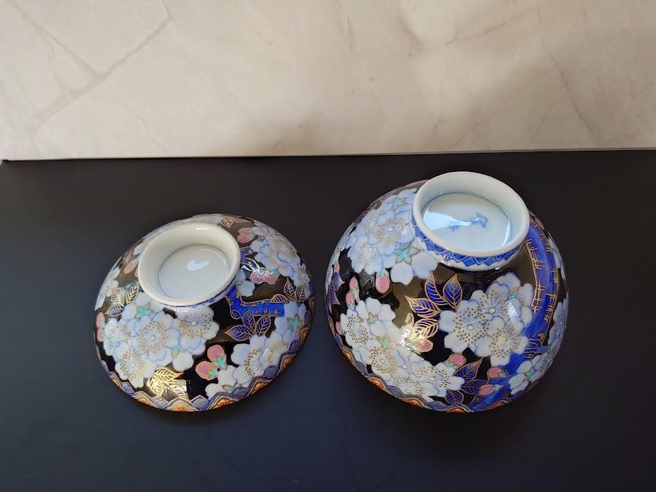 深川製磁　飯碗　蓋付き　金襴桜　工芸品