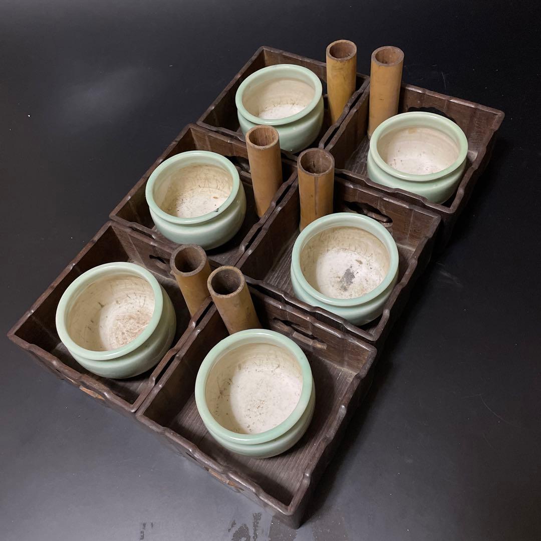 明治時代　桑の木の煙草盆　6組　共箱付き