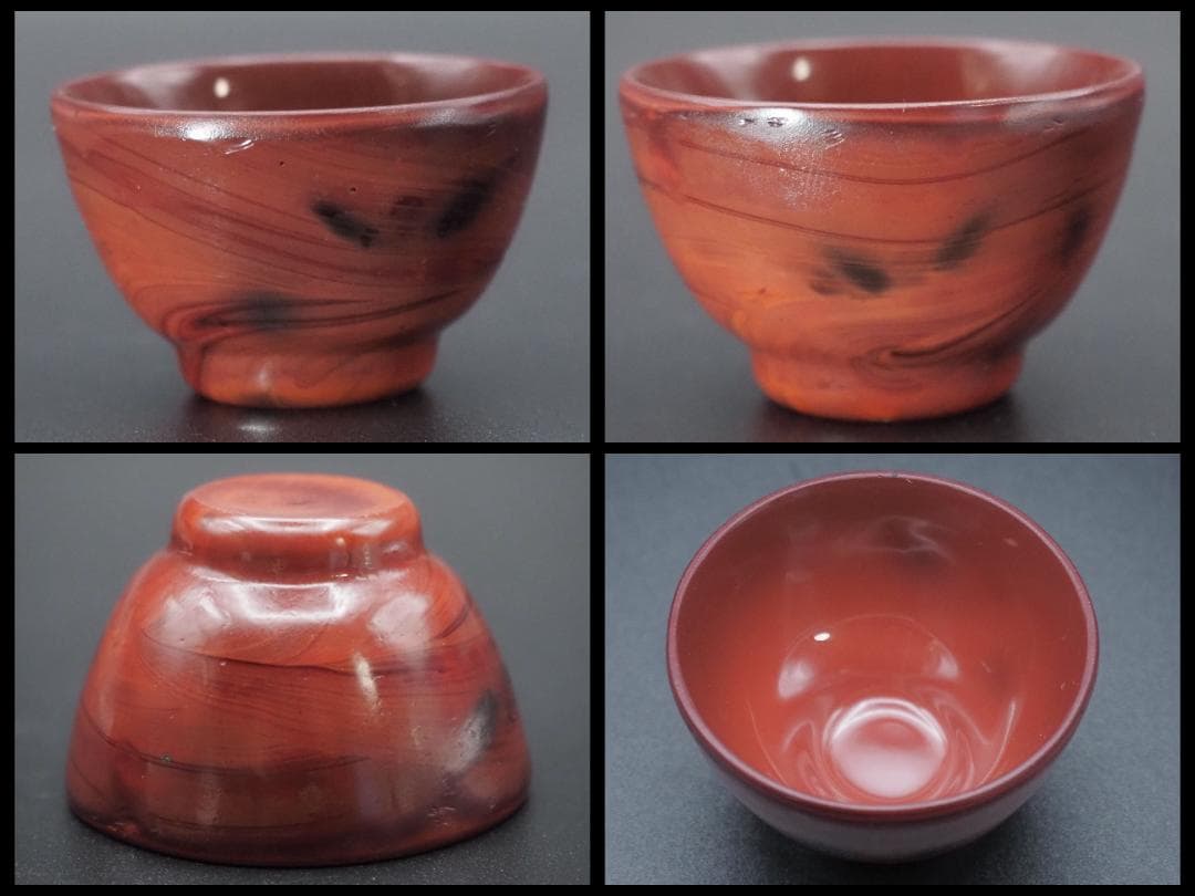 唐物 乾隆ガラス 乾隆硝子 練込模様 盃 5客 合箱付