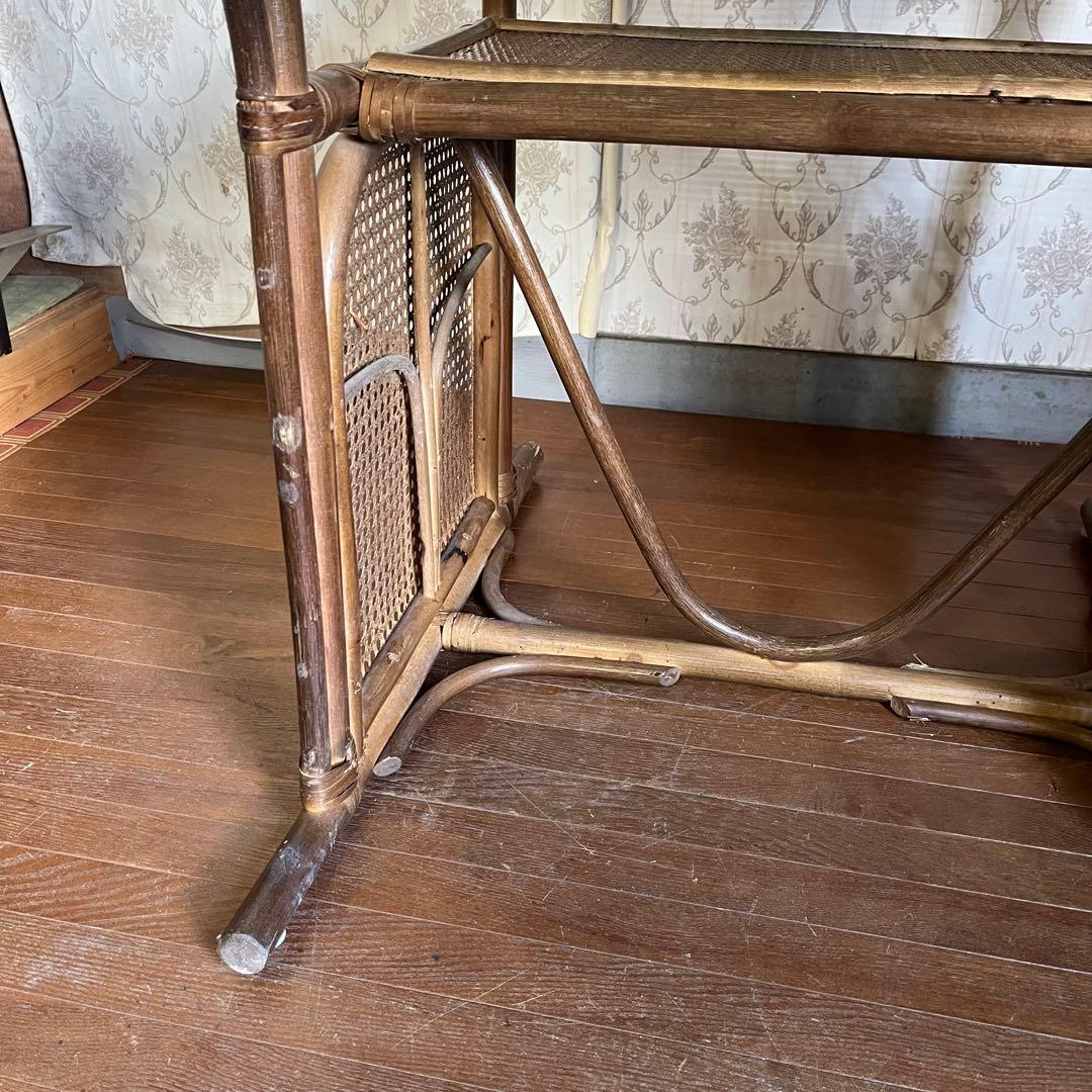 【アンティーク】籐 ラタン ガラステーブル ダイニングテーブル 古民家 古家具