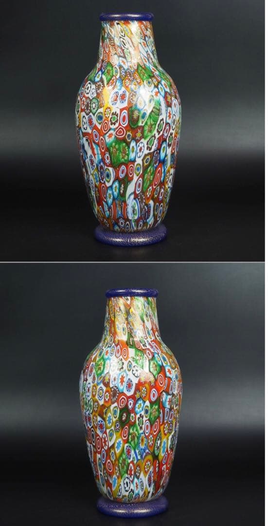 送料無料　イタリアムラーノガラス花瓶　作家在銘　完品無傷木箱付