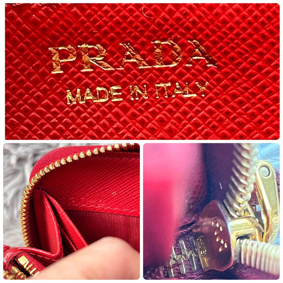 良品✨PRADA 大きめロゴ　ラウンドファスナー　サフィアーノ　レッド　長財布