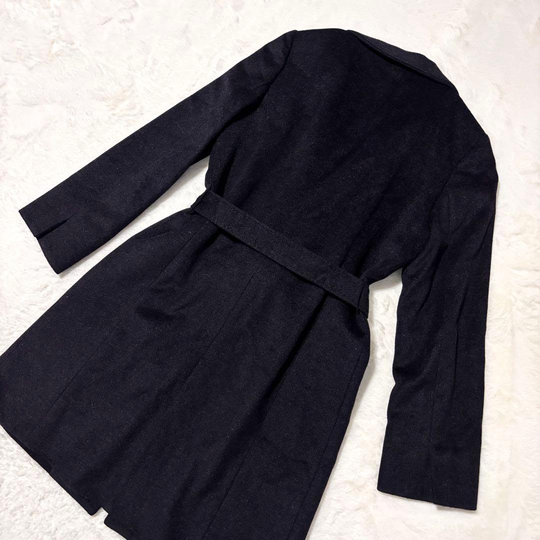 23区 ロングコート ウール アンゴラ ベルト Aライン 黒 40 ステンカラー