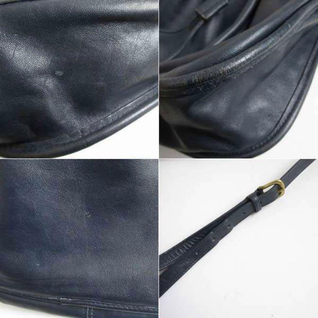 USA製 COACHオールドコーチ フラップタイプ レザーショルダーバッグ 紺系