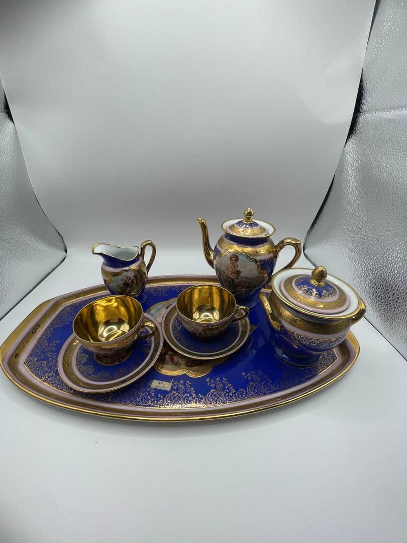 青と金の茶道具セット