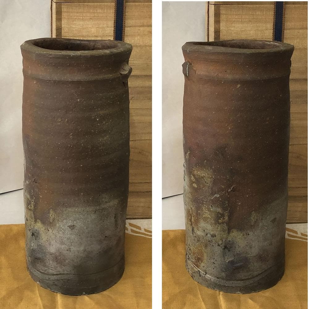 e2812 藤原建 備前焼 花入 共箱 高さ25cm 茶道具