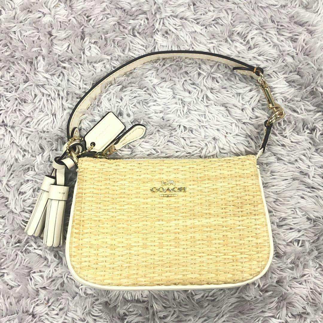 yuri様⭐直輸入⭐COACH⭐クラッチハンドバッグ ストロー ベージュ スマホ