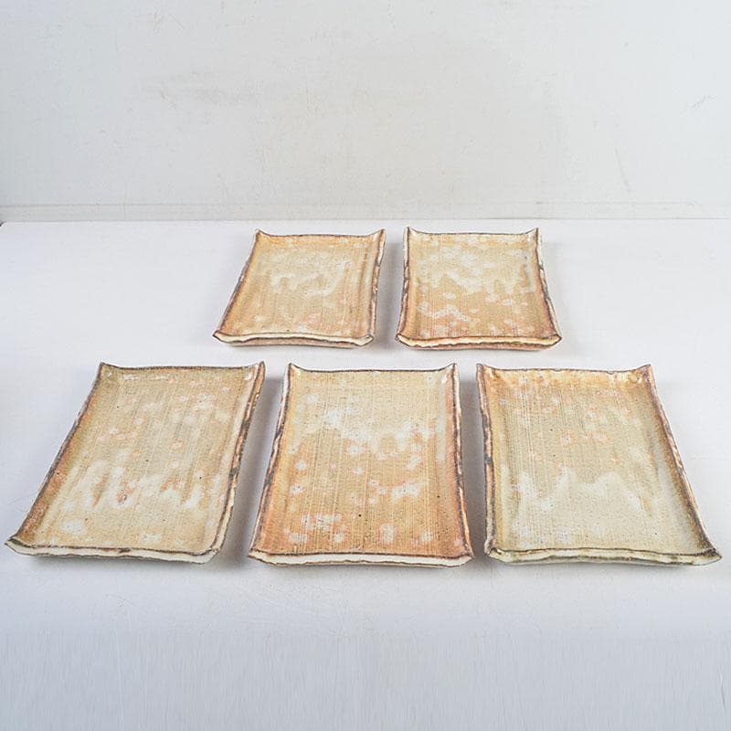 和食器　茶懐石　熊本喜一作　粉引　陶皿　銘々皿　五客　共箱　V　8917