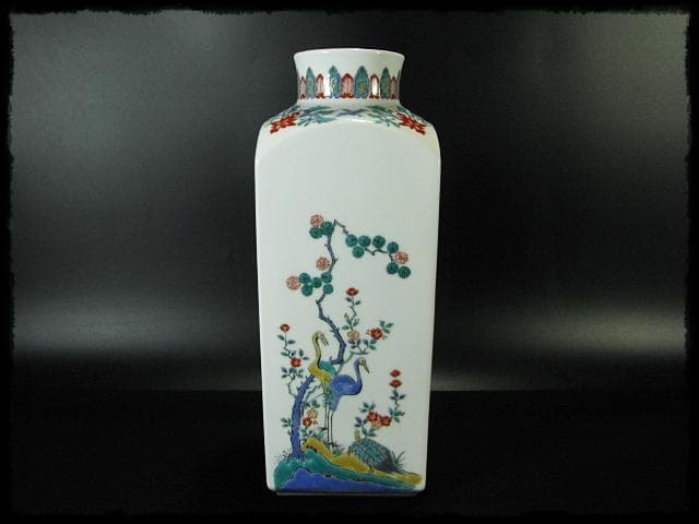 古琳庵 館林 宏久 柿右衛門 錦麦四季紋図 四方 壺 高約32cm 花入 花器