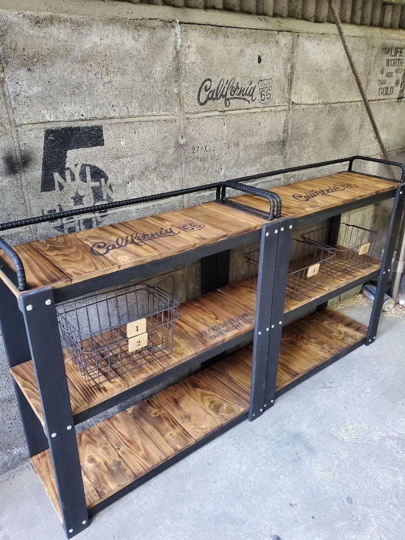 【かごつき】男前インテリア　棚　２台　植物　多肉植物　インダストリアル 1109