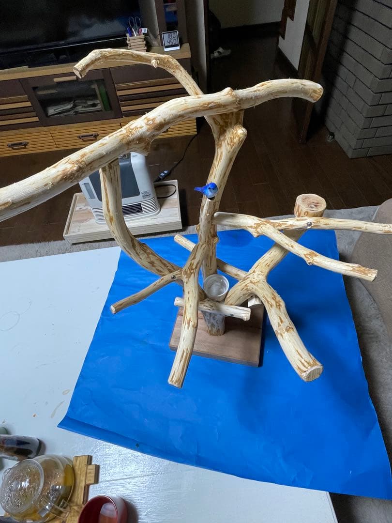 天然木製 鳥用止まり木 高さ約65cm