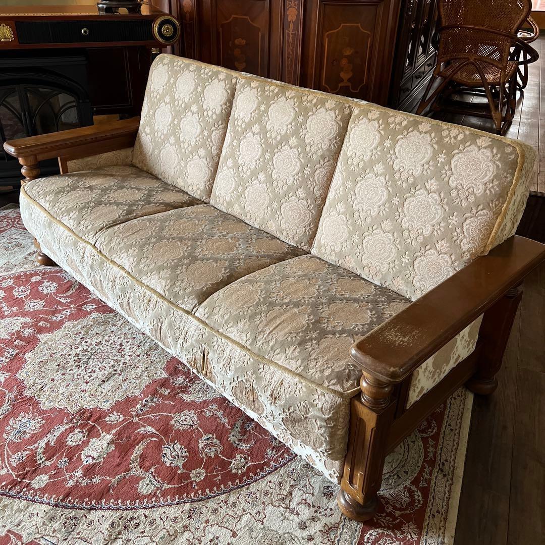 k184 オールドカリモク 金華山織りソファセット 3人掛け・1人掛け×2個