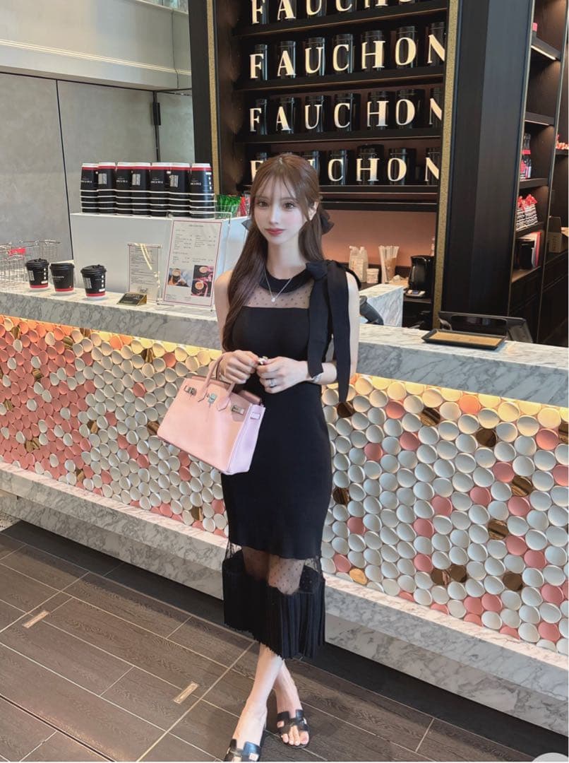 ルミニョン Lumignon dot sheer pleats long op