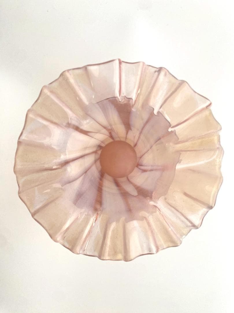 花瓶 ラトビアガラス フリル ×マーブル ピンク フラワーベース 花器 ①