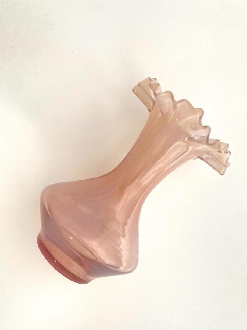花瓶 ラトビアガラス フリル ×マーブル ピンク フラワーベース 花器 ①