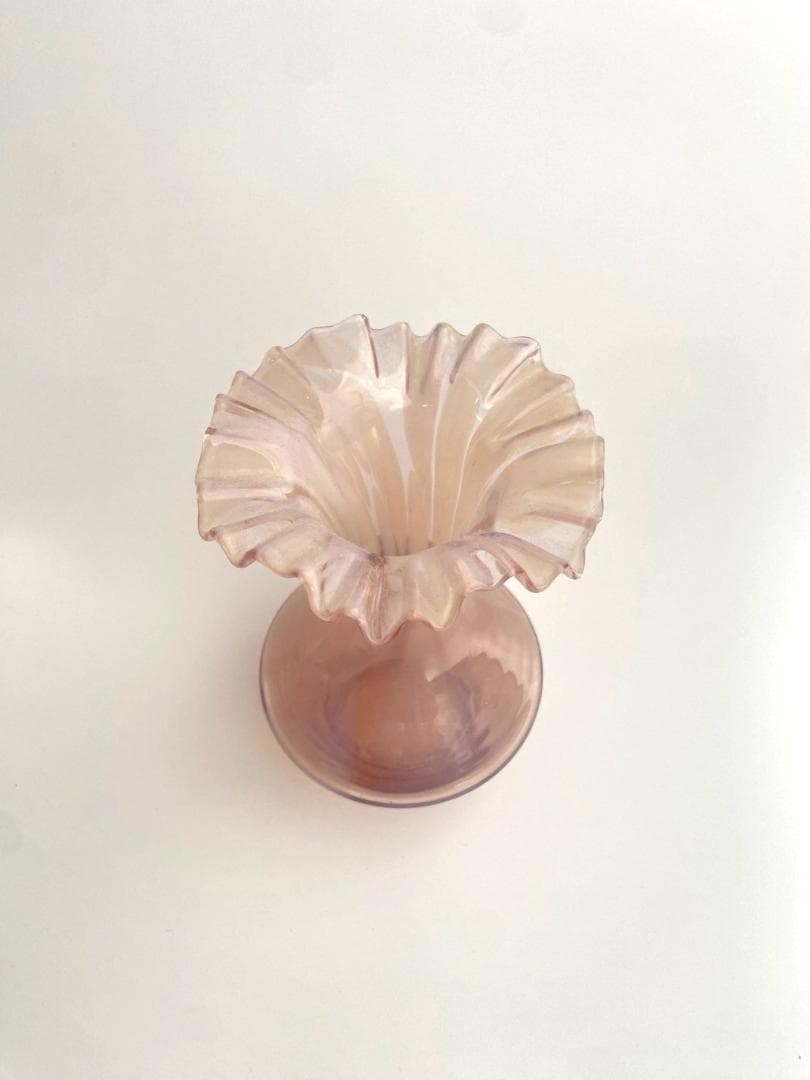 花瓶 ラトビアガラス フリル ×マーブル ピンク フラワーベース 花器 ①