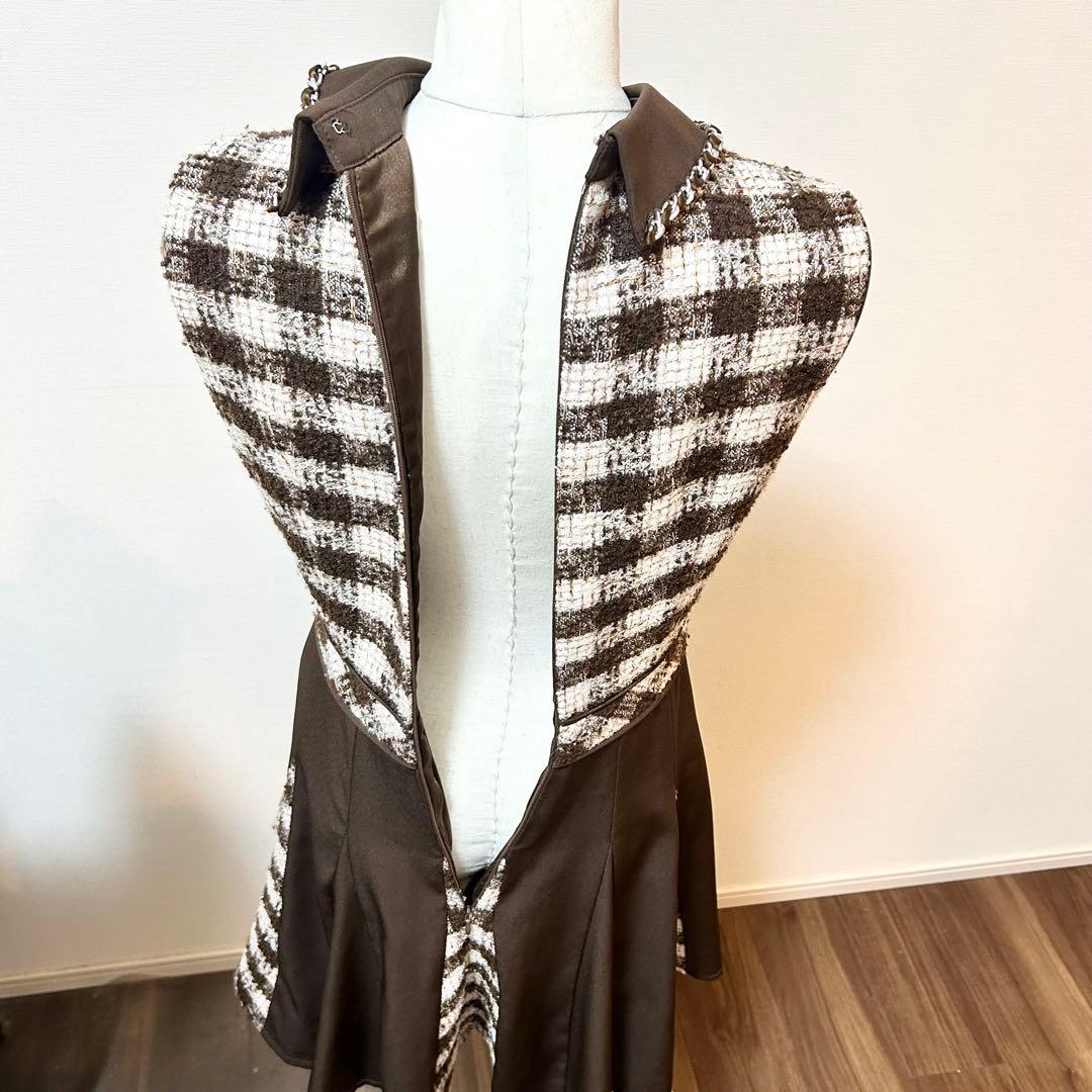 極美品！完売品！an ジップアップ　チェック　襟ノースリーブ フレアミニドレス