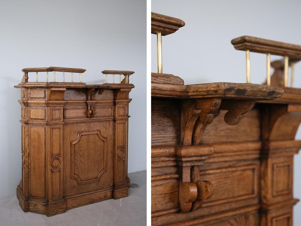 フランスアンティーク木製ショップカウンター/レジ台/テーブル机(90-113)