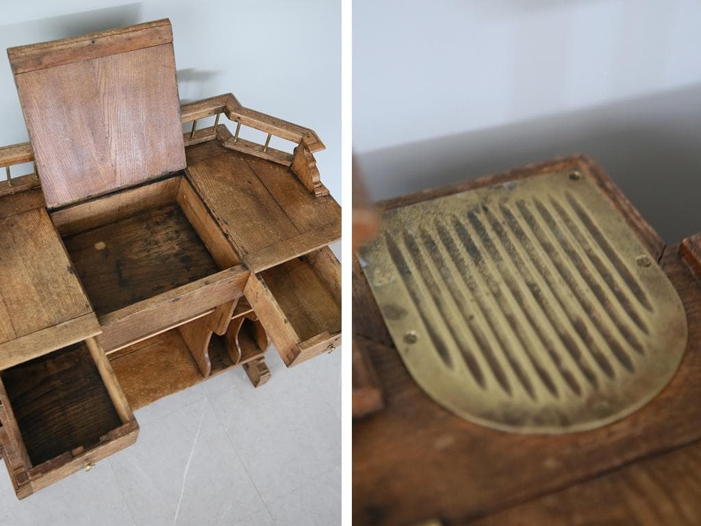 フランスアンティーク木製ショップカウンター/レジ台/テーブル机(90-113)