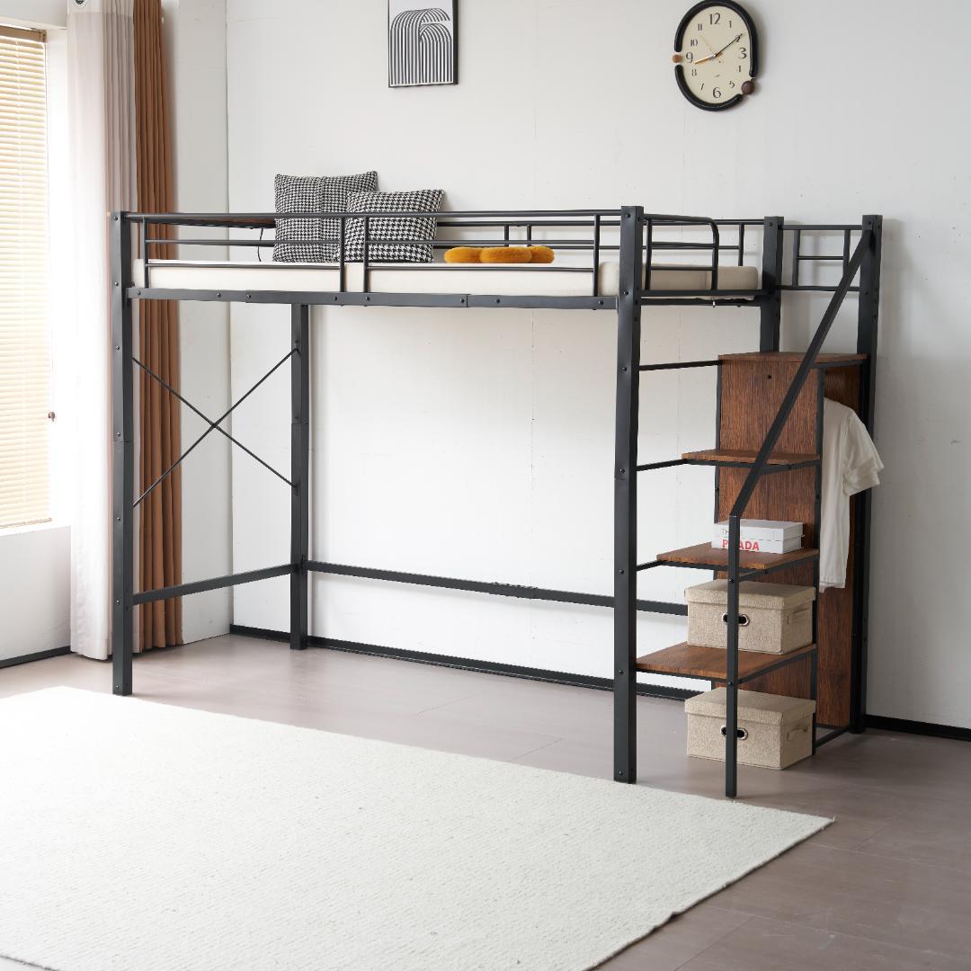 システムベット ロフトベッド シングル コンセント付き 収納付き Black