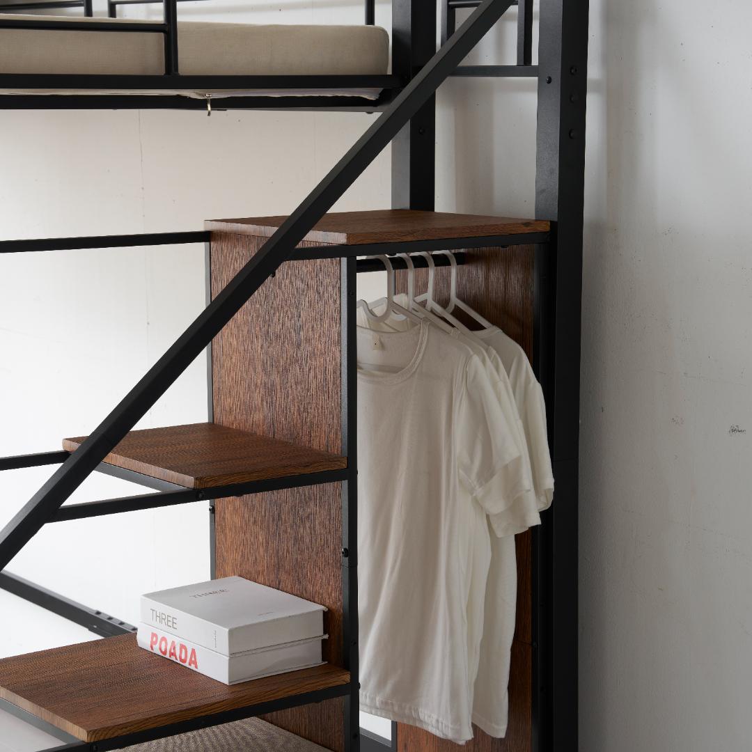 システムベット ロフトベッド シングル コンセント付き 収納付き Black