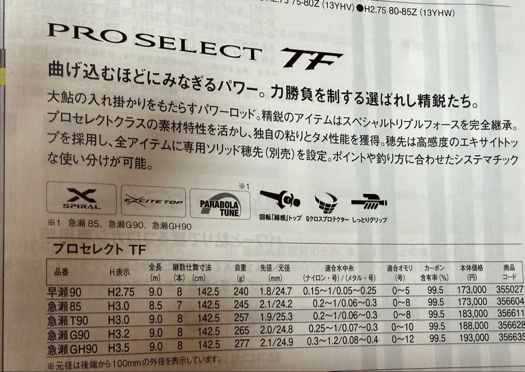 最終価格　シマノ　プロセレクトTF 急瀬85 現行品