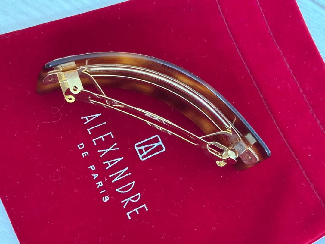 アレクサンドルドゥパリ 新品同様 幅広バレッタ 茶系市松模様