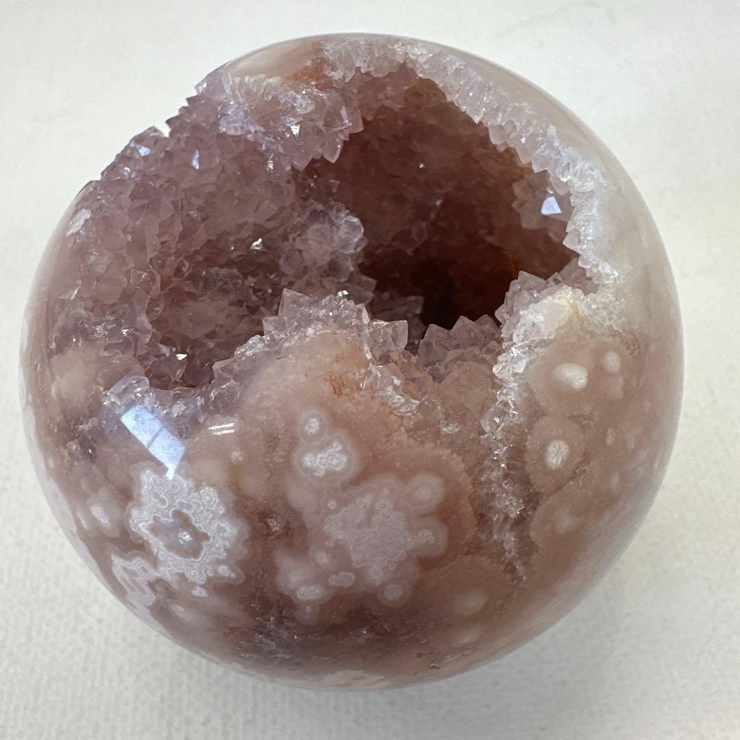 ピンクアメジスト　フラワーアゲート　笑口　ジオード　スフィア　丸玉