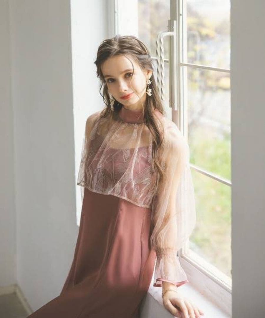 【美品】dorry doll ドリードール　リーフブラウスセットドレス　ピンク系