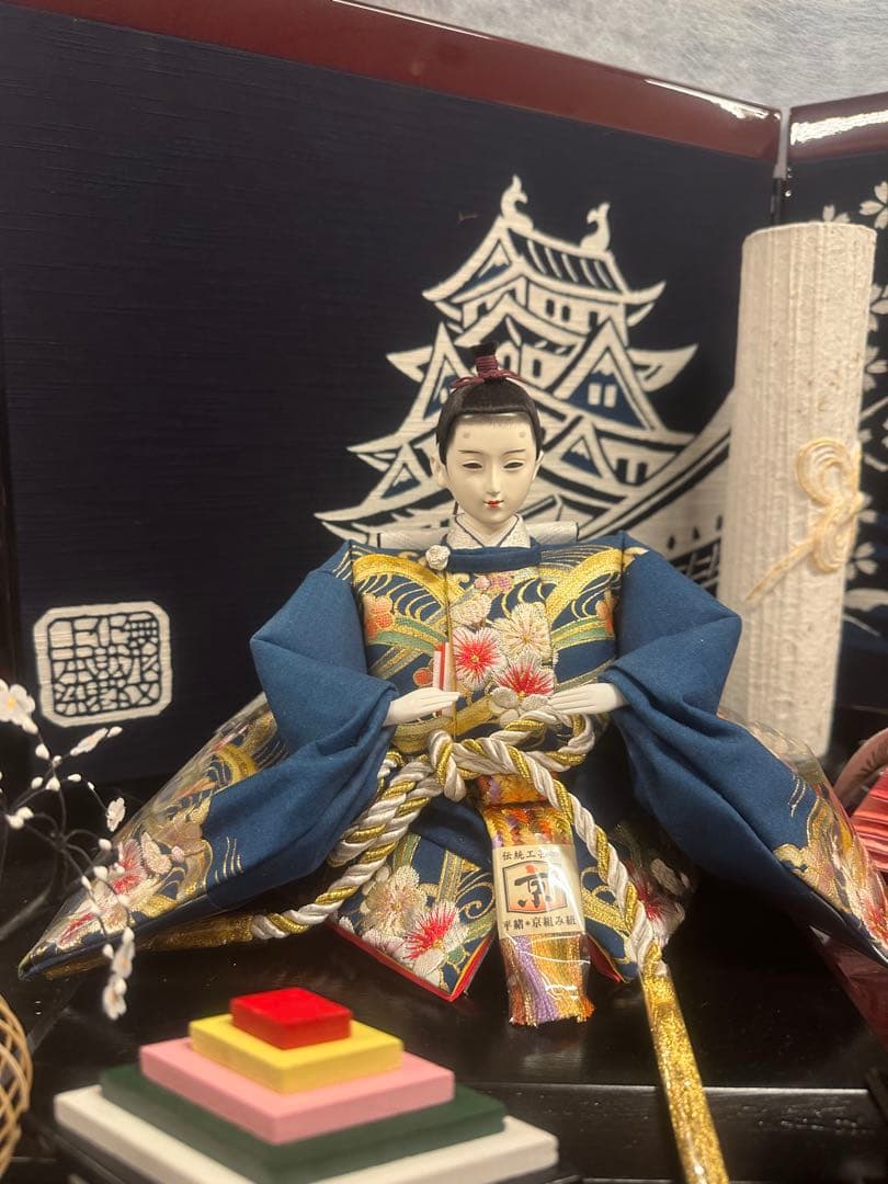 郡上本染 創作オリジナル 雛人形 親王飾り一式藍染・刺繍 高級雛人形 未使用