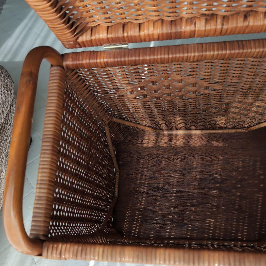 ラタン籐大型バスケット 昭和レトロ