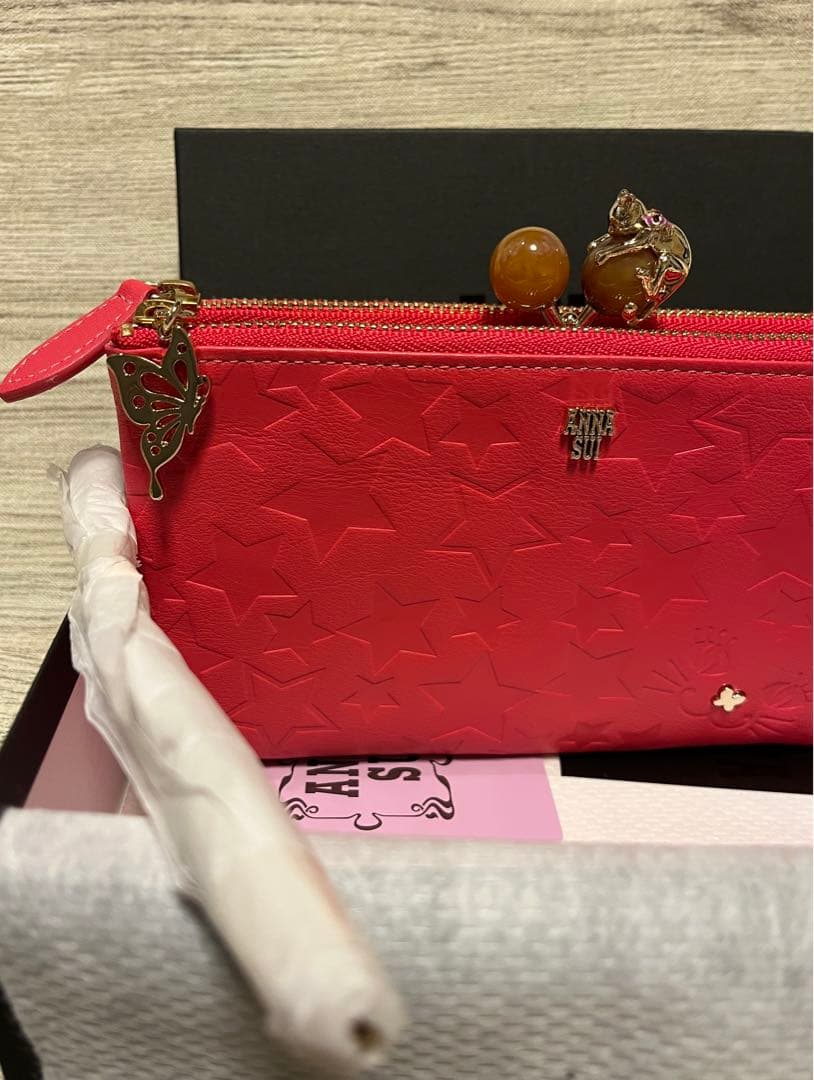 新品　アナスイ　プレイングキャット　猫　がま口財布　チェーンウォレット　ピンク