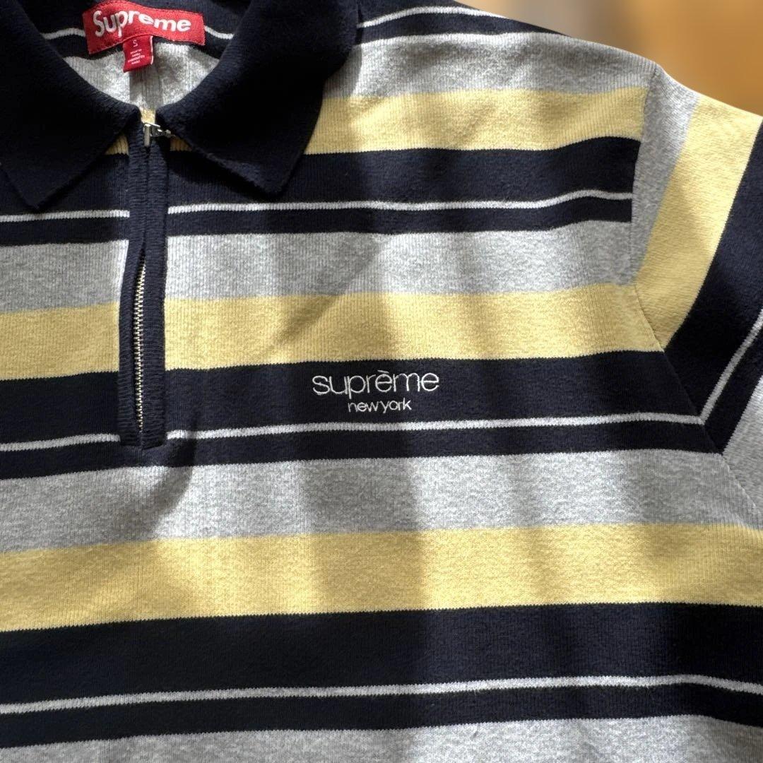 トップス Supreme Stripe Zip L/S Polo \"Navy\"