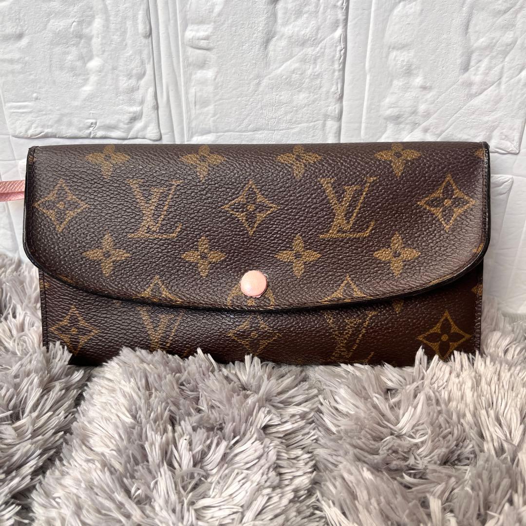 ルイヴィトン　ポルトフォイユ　エミリー　ピンク　モノグラムキャンバス　ブラウン