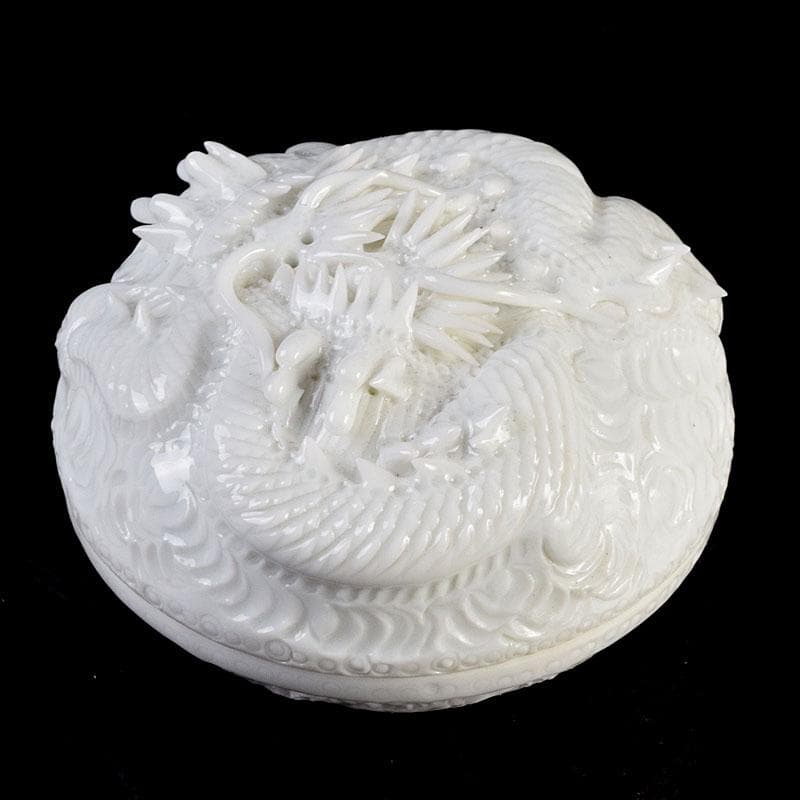 茶道具　平戸焼　十五代　中里茂右ェ門作　白磁雲龍彫　香合　共布共箱　V　8911