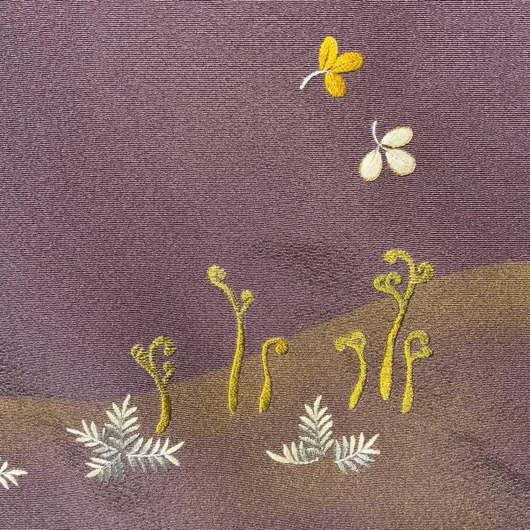 D214 訪問着　刺繍　花模様　正絹　着物　袷　極美品