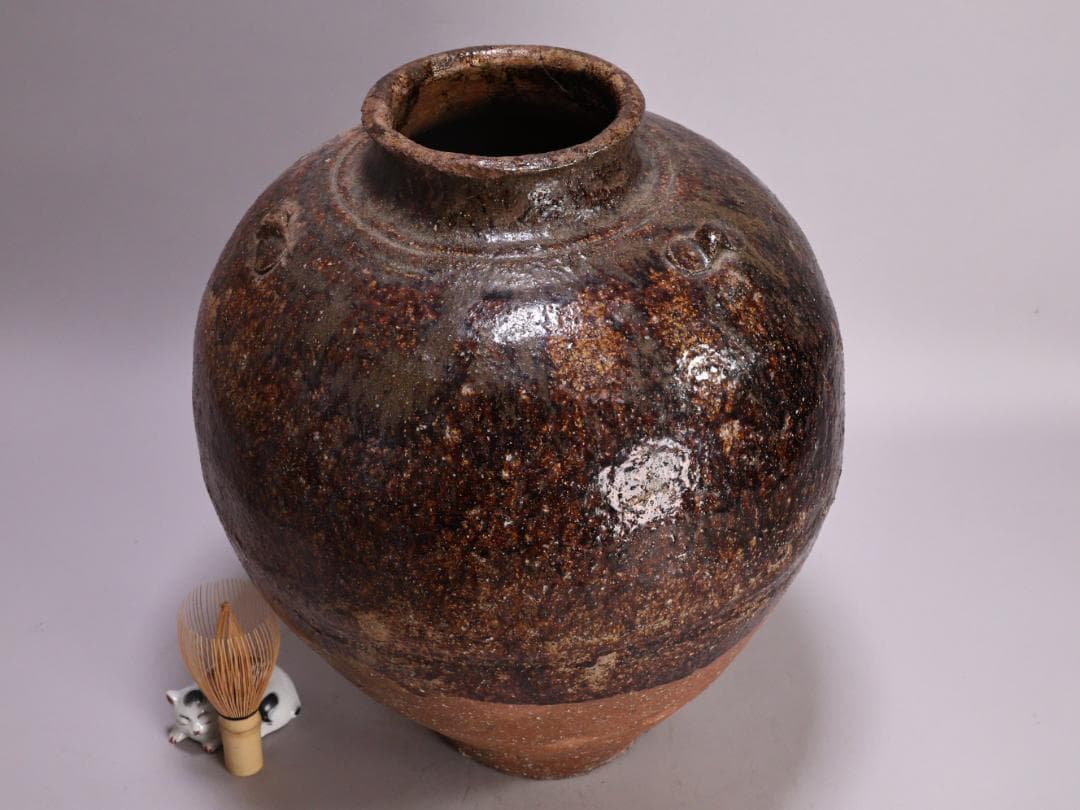 BK192　桃山ー室町期　古信楽　三耳壷　窯印　窯傷　壺　高さ38.5㎝ 花器