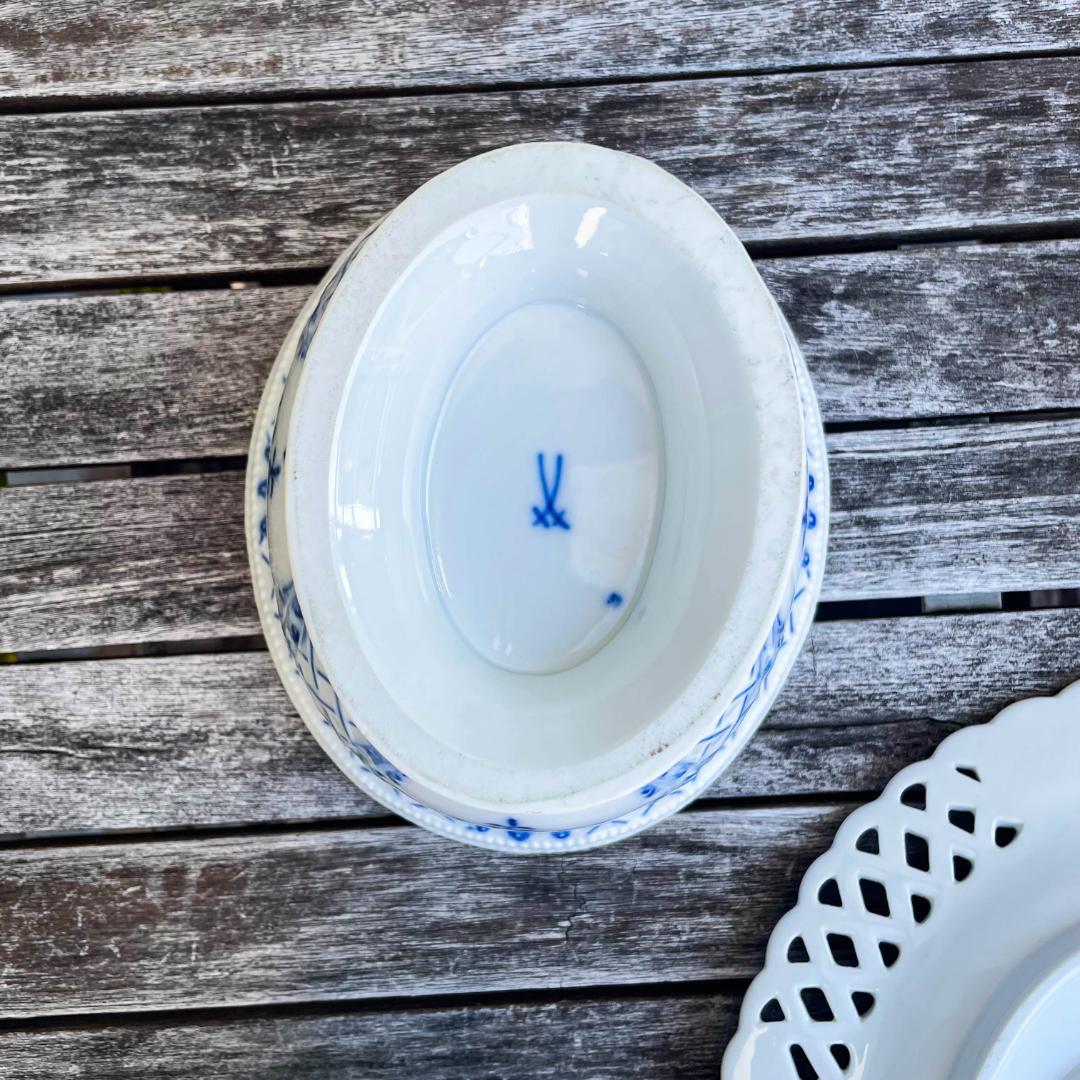 マイセン　スイーツボウル　蓋つき　レンゲ付き　ブルーオニオン