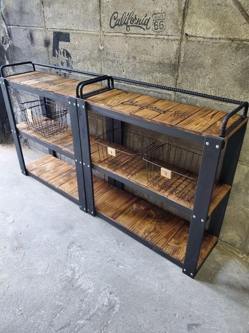 【かごつき】男前インテリア　棚　２台　植物　多肉植物　インダストリアル 1125