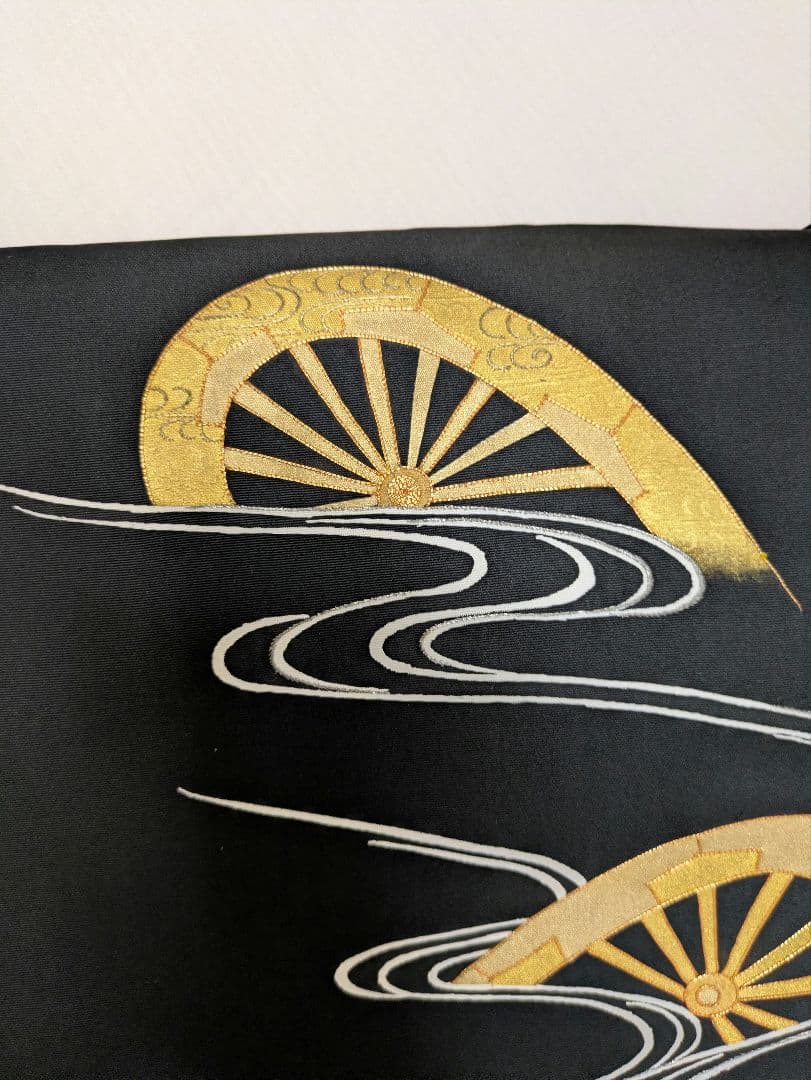 【ゑり善】塩瀬　☆金駒刺繍　銀刺繍　金箔　 流水柄　高級名古屋