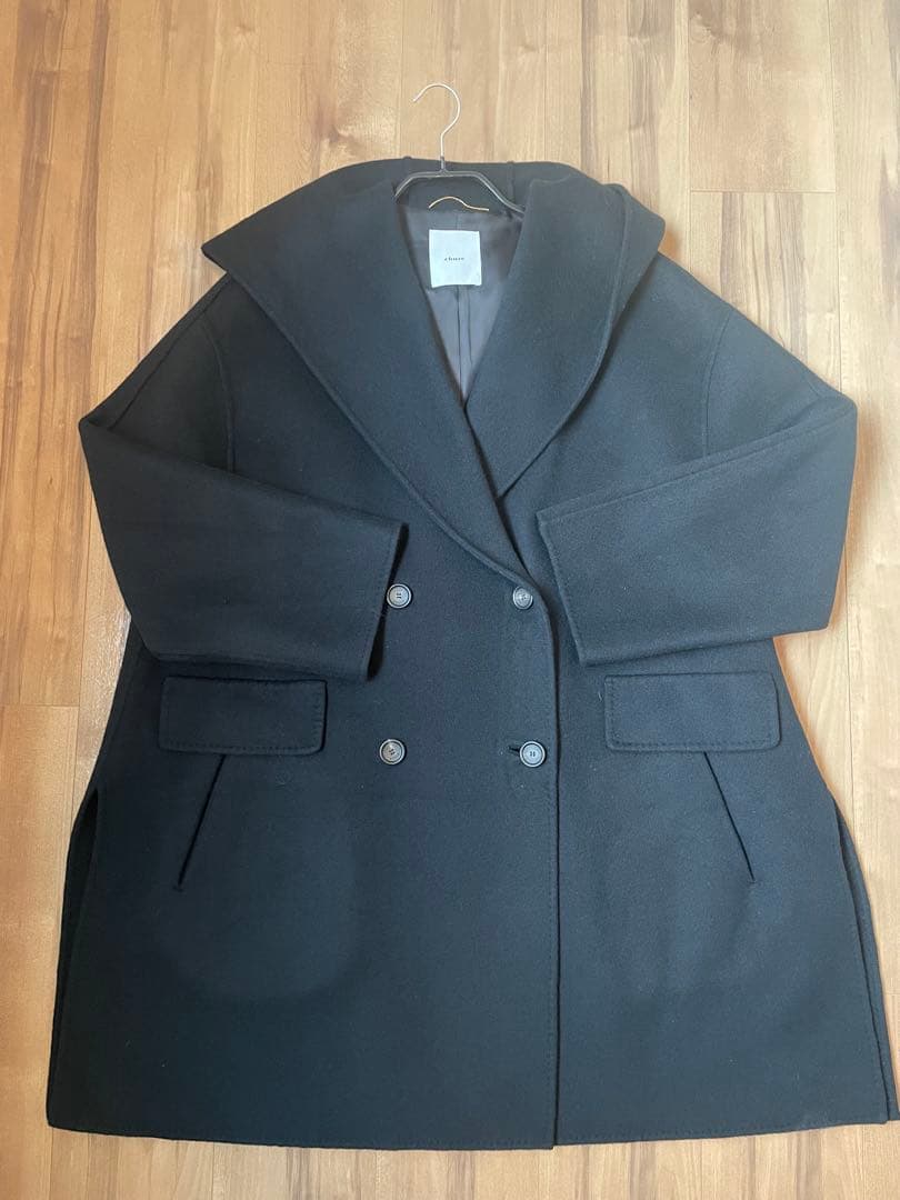 ebure エブール　黒　リュクスビーバー フーデットショートコート　Pコート