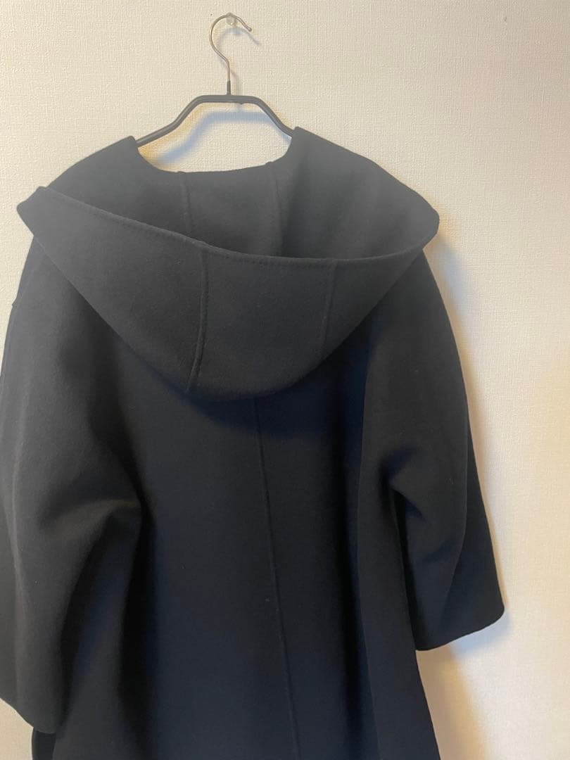 ebure エブール　黒　リュクスビーバー フーデットショートコート　Pコート