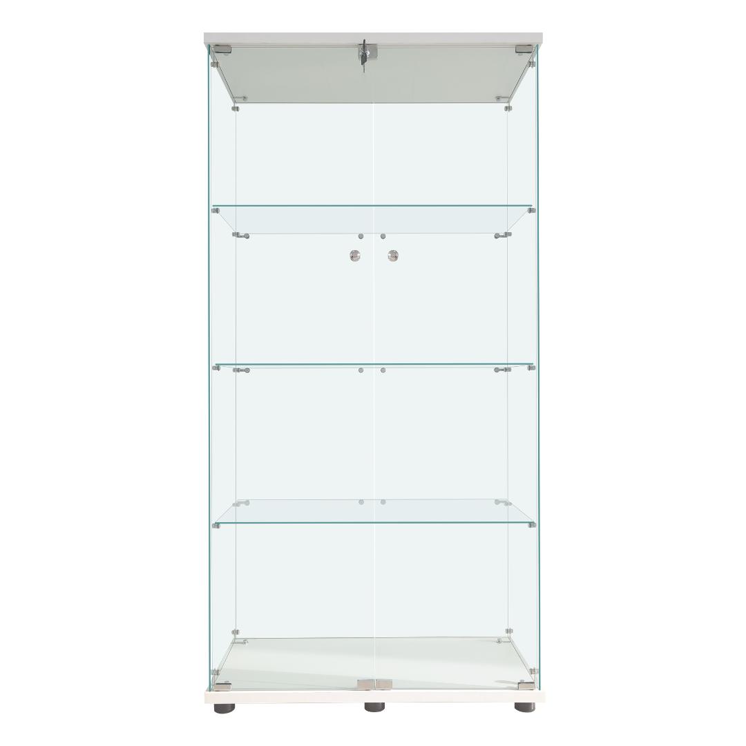 ぴーたこ【新品】コレクションケース ガラス 4段ワイド 棚 ホワイト