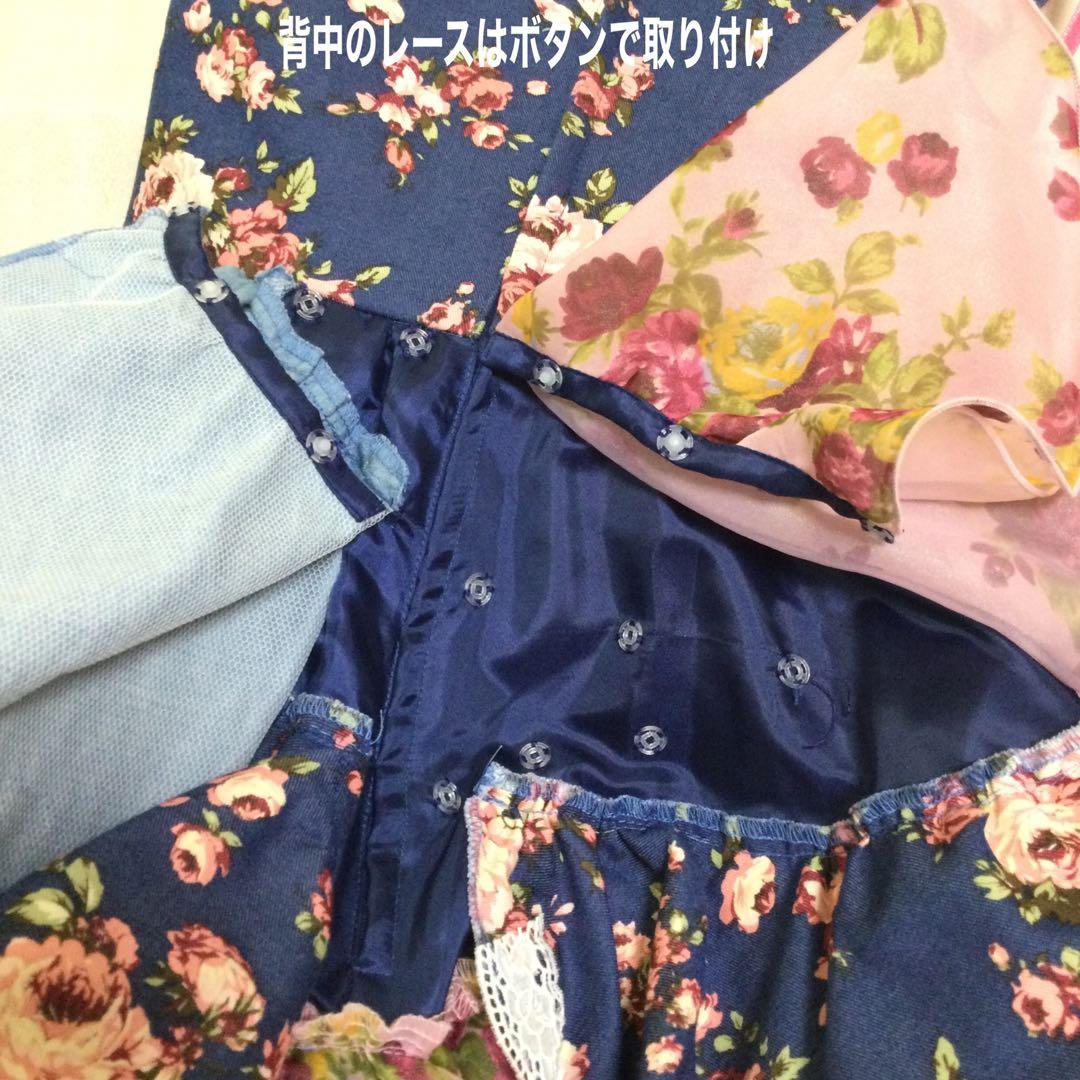 120 SugarKei ドレス　デニム　ピンク　花柄　記念撮影　誕生日　七五三