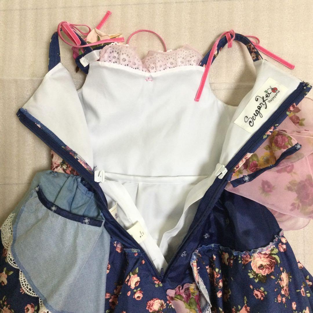 120 SugarKei ドレス　デニム　ピンク　花柄　記念撮影　誕生日　七五三