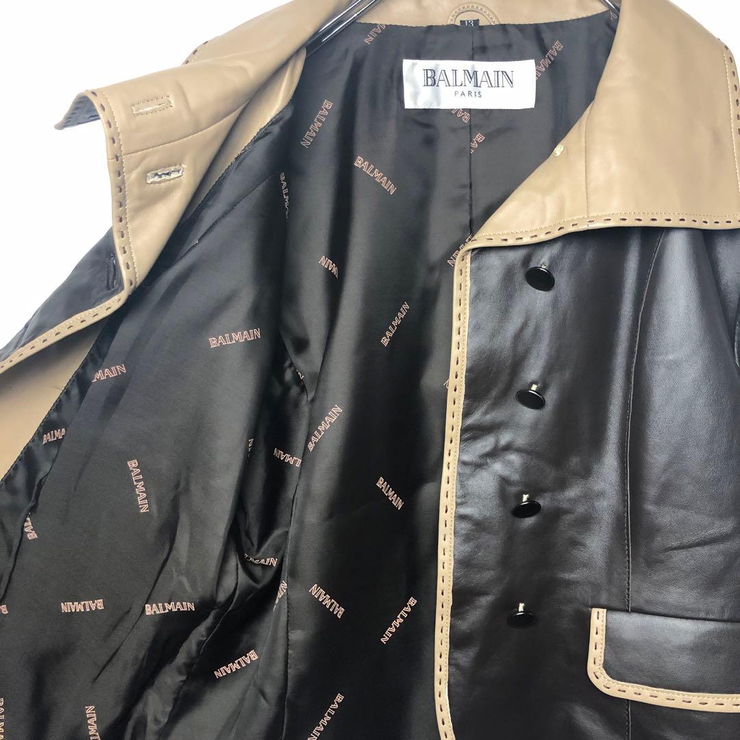 BALMAIN レザーシングルライダースジャケット ラム 羊 黒 ベージュ 13