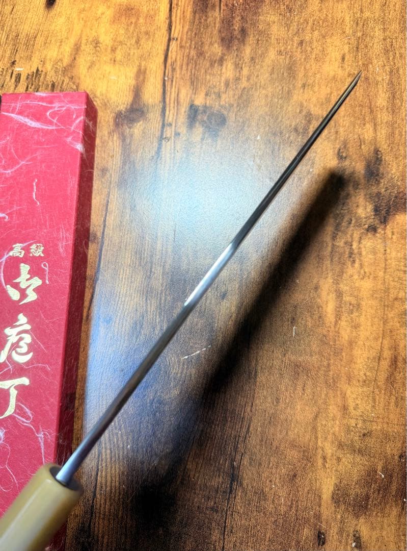 【堺刃物】　薄刃　包丁　8寸　青鋼　紋鍛　紫檀水牛八角柄