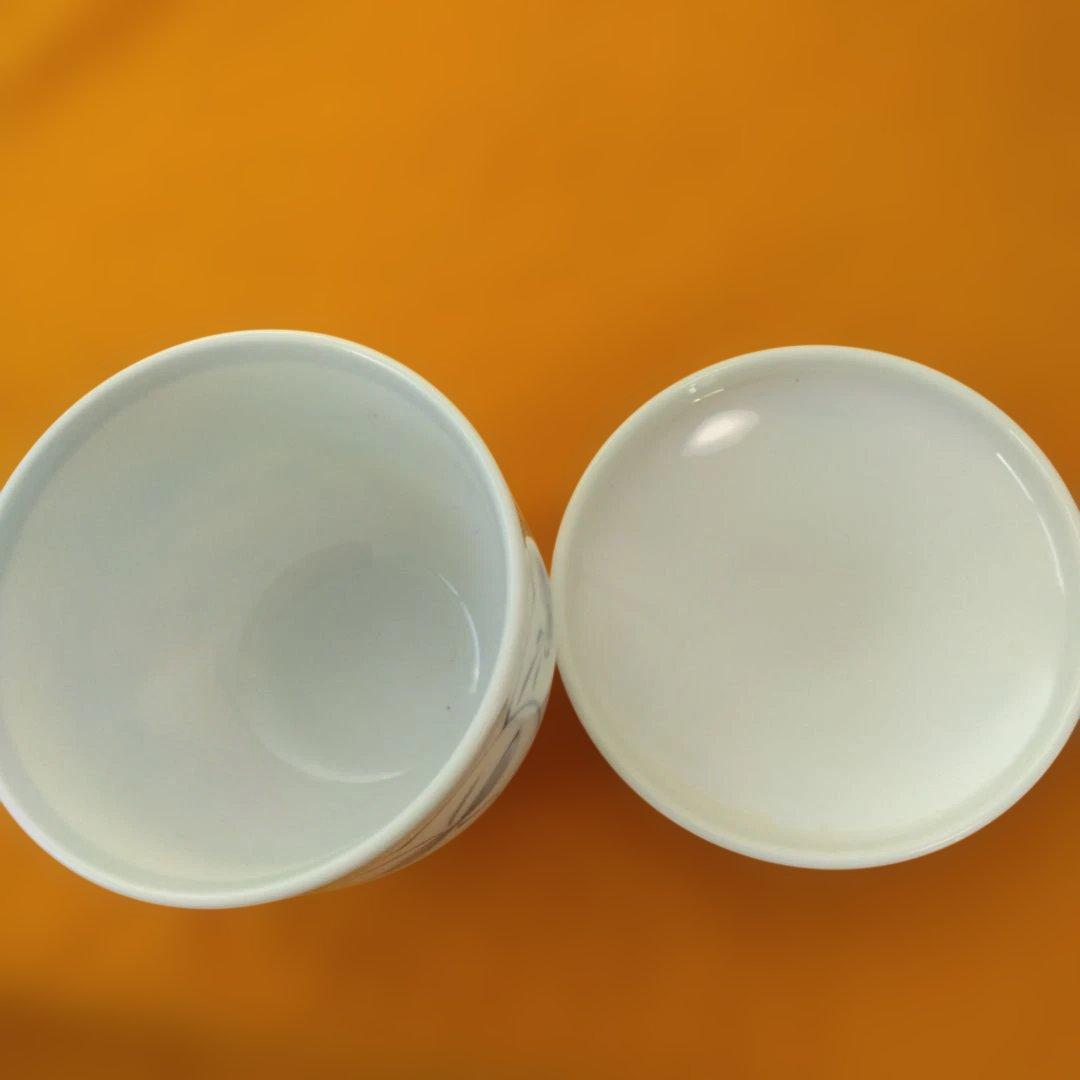 有田焼　光峰釜　白磁藍色草花手描き茶碗蒸し器　18個